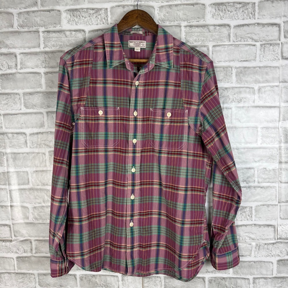 Wallace & Barnes Mens Plaid Cotton Button Down Shirt Double Pocket MEDIUM
